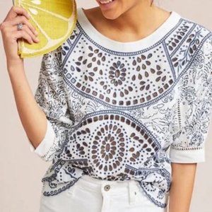 Anthropologie x Maeve | Women's Ester Blue White Eyelet Top - Size S